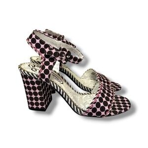 Poetic Licence Bay Breeze Brown Pink Polka Dot Peep Toe Block Heels Women's 40